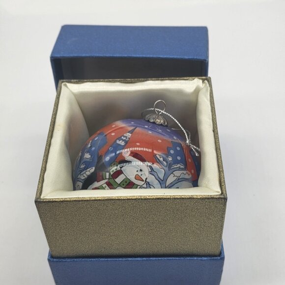 Pier 1 Li Bien Christmas Ornament Glass Ball Holiday 2014 Ice Skating Penguins - Picture 8 of 10